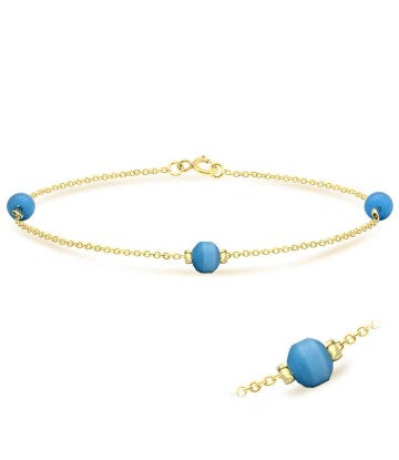 Gold Plated Blue Beads Silver Bracelet BRS-02-GP